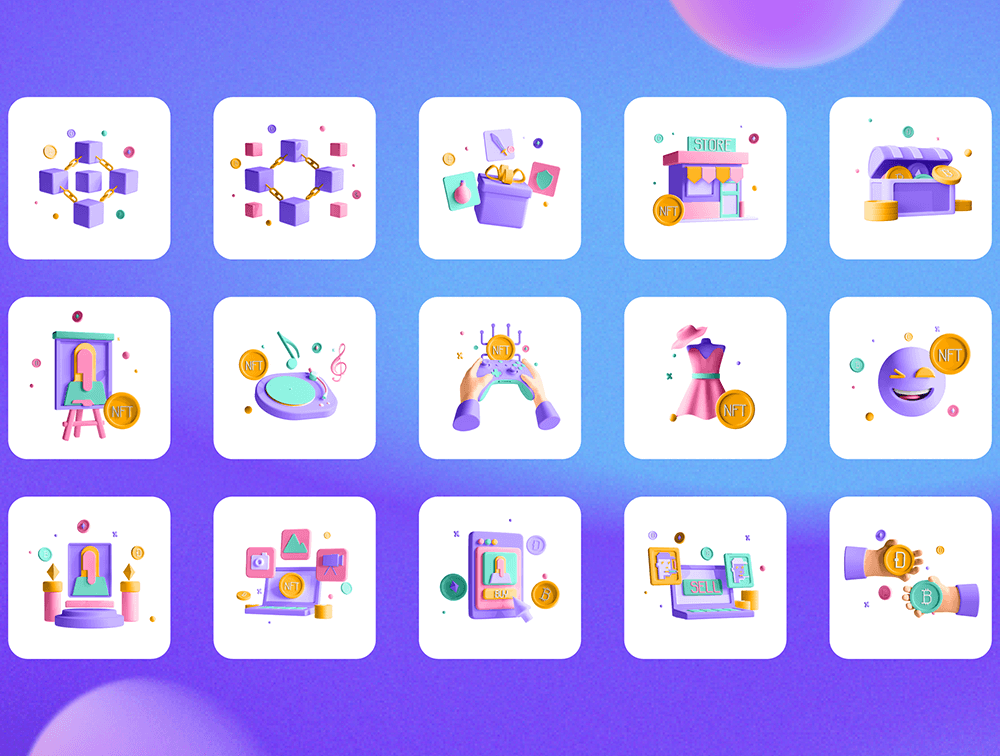 30个NFT技术3D图标模型素材 30 3D Icons Illustration NFT Technology