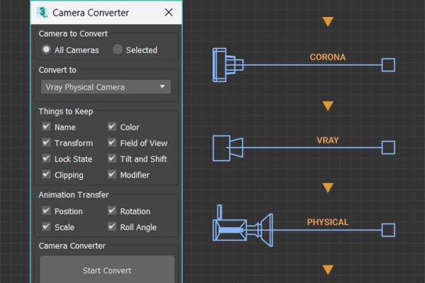 3DS MAX插件-不同渲染器摄像机转换工具 Camera Converter v1.12