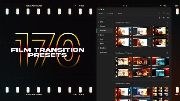 AE+PR脚本-170组老电影胶片卷轴过渡转场预设（含音效）Film Transitions