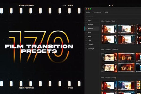 AE+PR脚本-170组老电影胶片卷轴过渡转场预设（含音效）Film Transitions