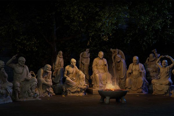 C4D工程-12个罗汉雕像场景渲染工程罗汉雕像模型