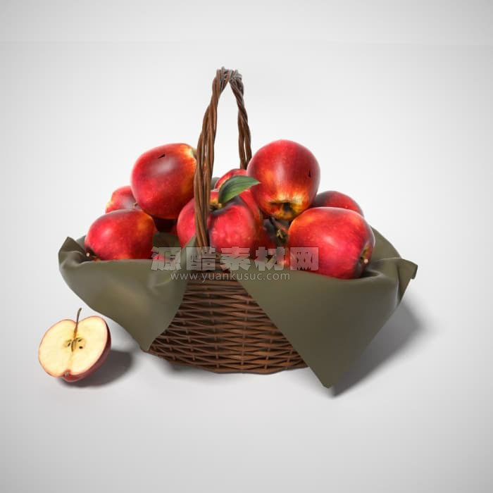 苹果模型水果模型藤编果篮C4D模型下载