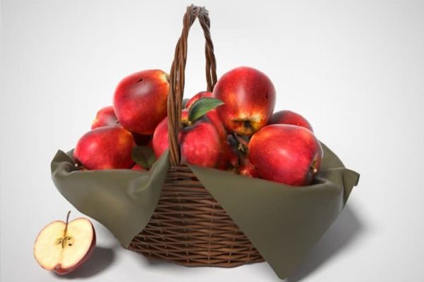 苹果模型水果模型藤编果篮C4D模型下载