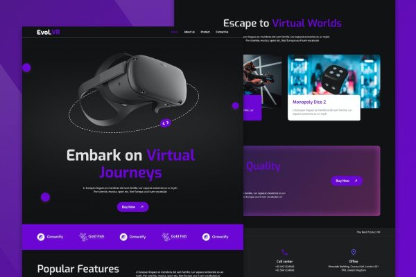VR 技术/头戴产品网站设计Figma模板 Evol.VR Technology Landing Page Figma