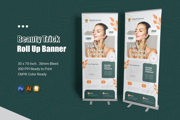 美容院易拉宝设计模板素材 Beauty Trick Roll Up Banner