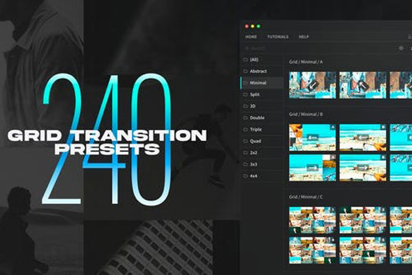 PR脚本-240组创意多画面网格分屏动态组合切换转场过渡预设 Grid Transitions for Premiere Pro