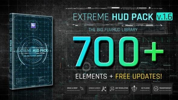 AE模板-700组高科技感信息图形HUD界面元素动画包 Extreme HUD Pack