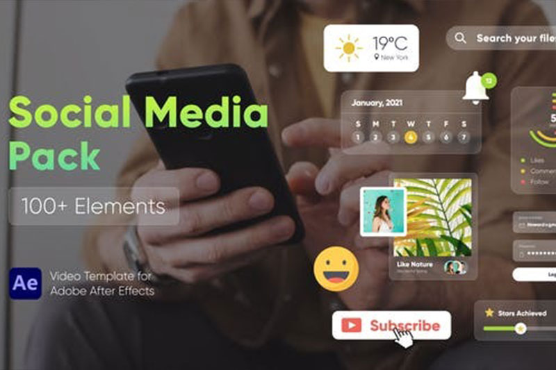 AE/PR模板-100组网络社交媒体图形动画元素 Social Media Pack