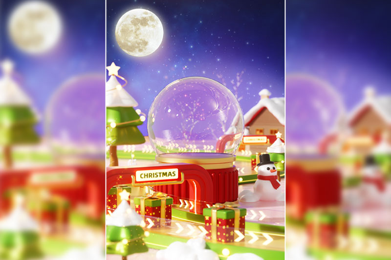 C4D工程-平安夜冬季雪天电商场景工程平安夜场景C4D模型下载