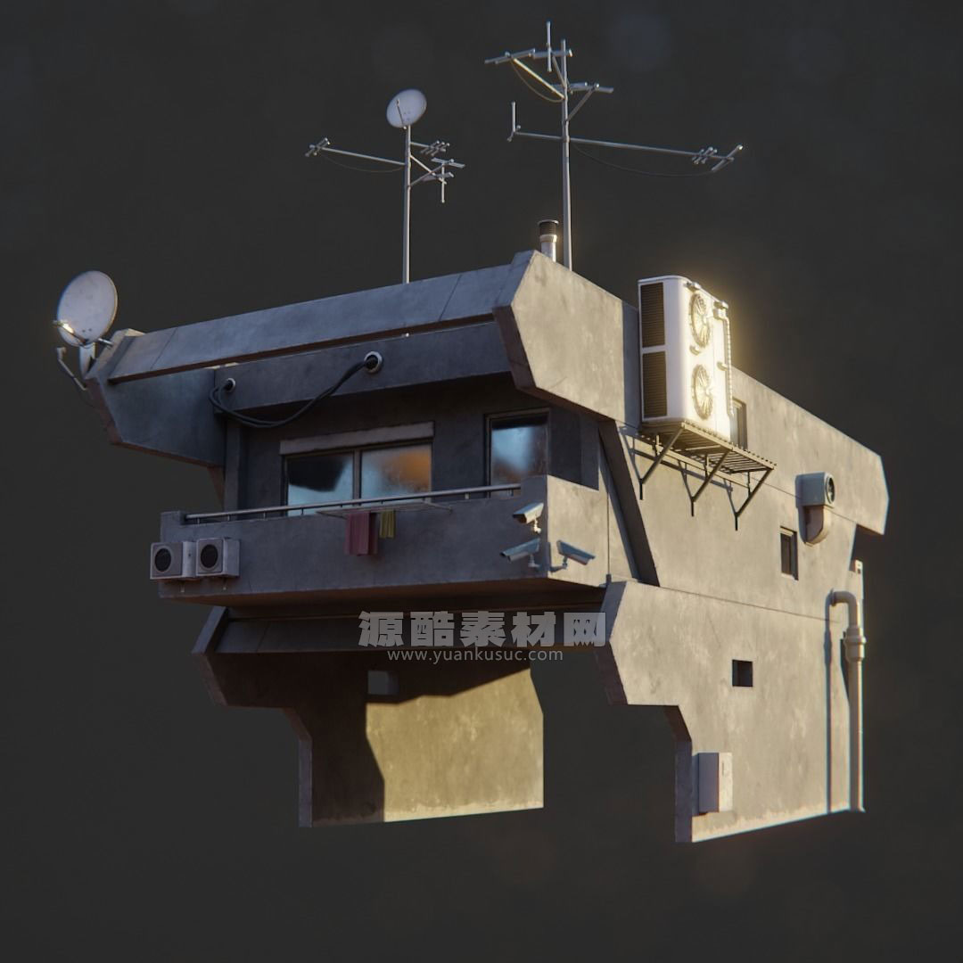 反乌托邦赛博朋克郊区城市房屋楼房建筑3D模型