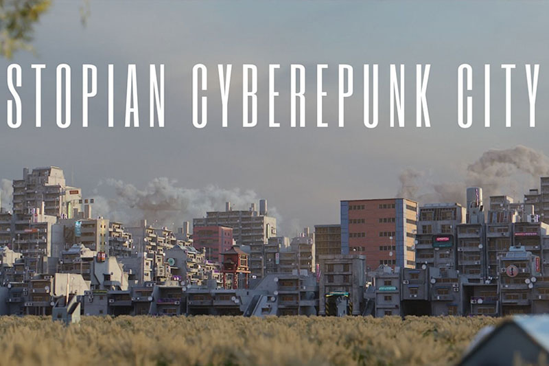 反乌托邦赛博朋克郊区城市房屋楼房建筑3D模型