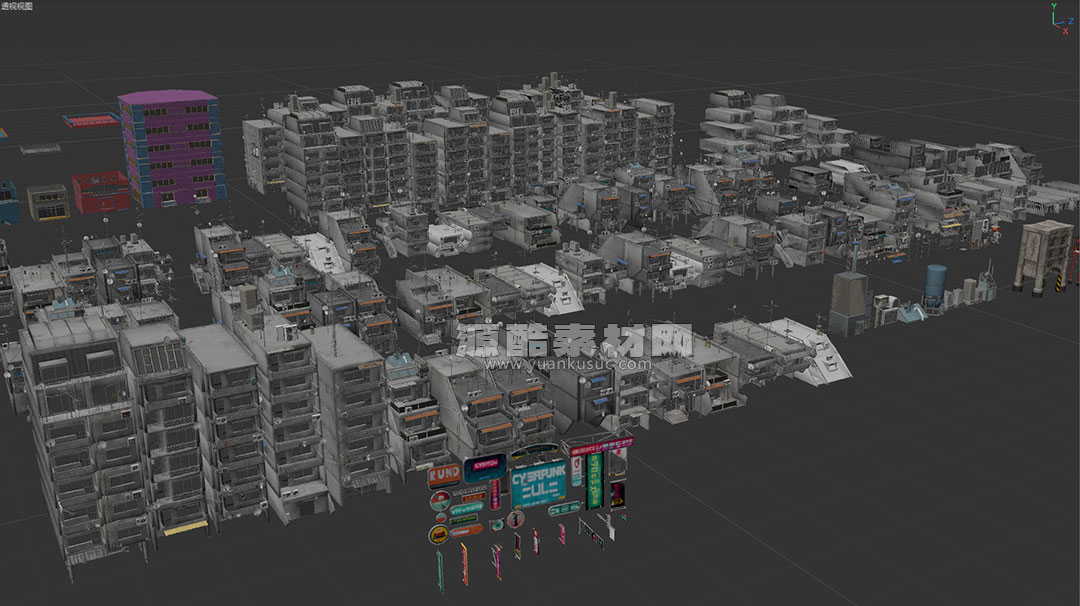 反乌托邦赛博朋克郊区城市房屋楼房建筑3D模型