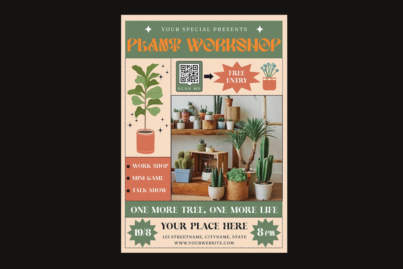绿植盆栽店铺宣传传单模板 Plant Workshop Flyer