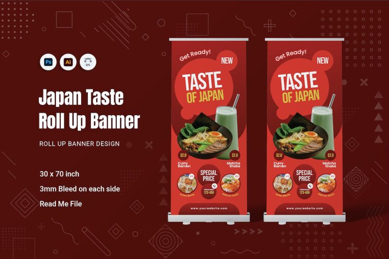 风味美食易拉宝设计模板 Japan Taste Roll Up Banner