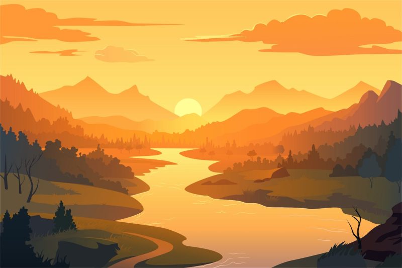 河谷背景矢量风景插画素材 Background River Valley