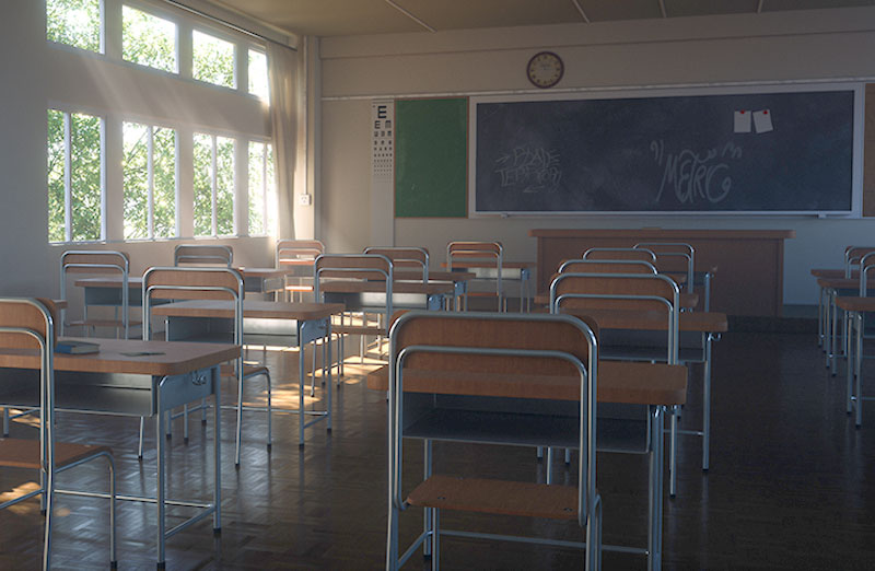 C4D工程-教室场景渲染工程课桌模型教室C4D模型下载