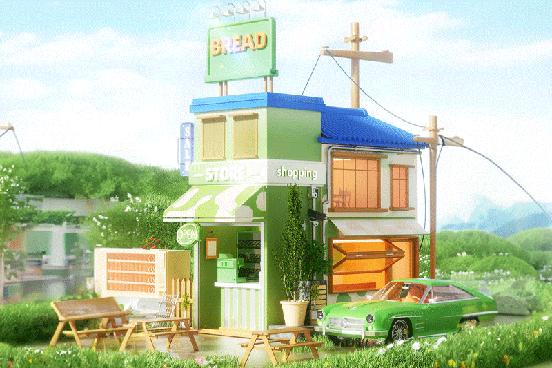 C4D工程-电商商店卡通场景工程电商场景C4D模型下载