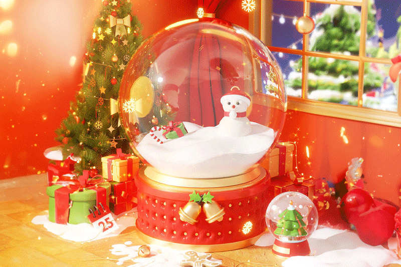 C4D工程-圣诞节圣诞树水晶球场景渲染工程圣诞节场景C4D模型下载