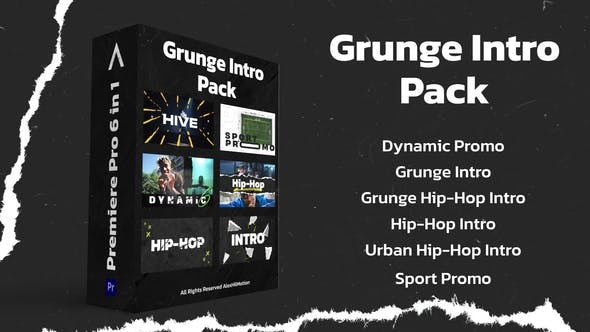 PR模板-时尚潮流嘻哈街头幻灯片开场动画模板 Grunge Intro Pack Premiere Pro