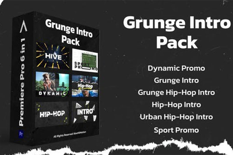 PR模板-时尚潮流嘻哈街头幻灯片开场动画模板 Grunge Intro Pack Premiere Pro