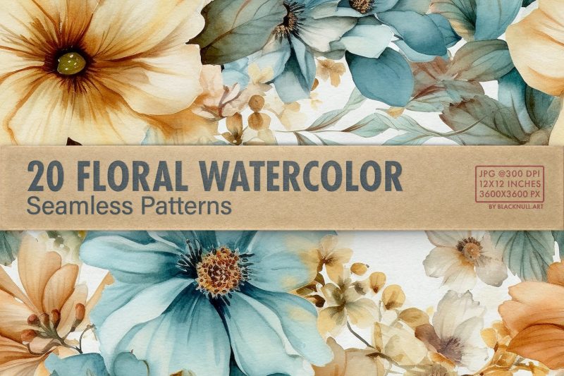 水彩花卉无缝图案素材 Floral Watercolor Seamless Patterns