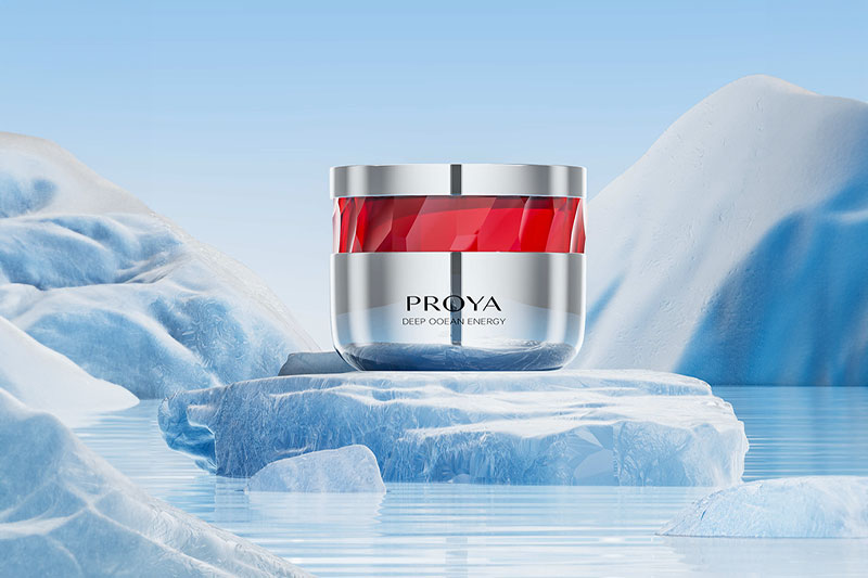 C4D工程-珀莱雅面霜场景渲染工程冰山场景工程化妆品C4D模型下载