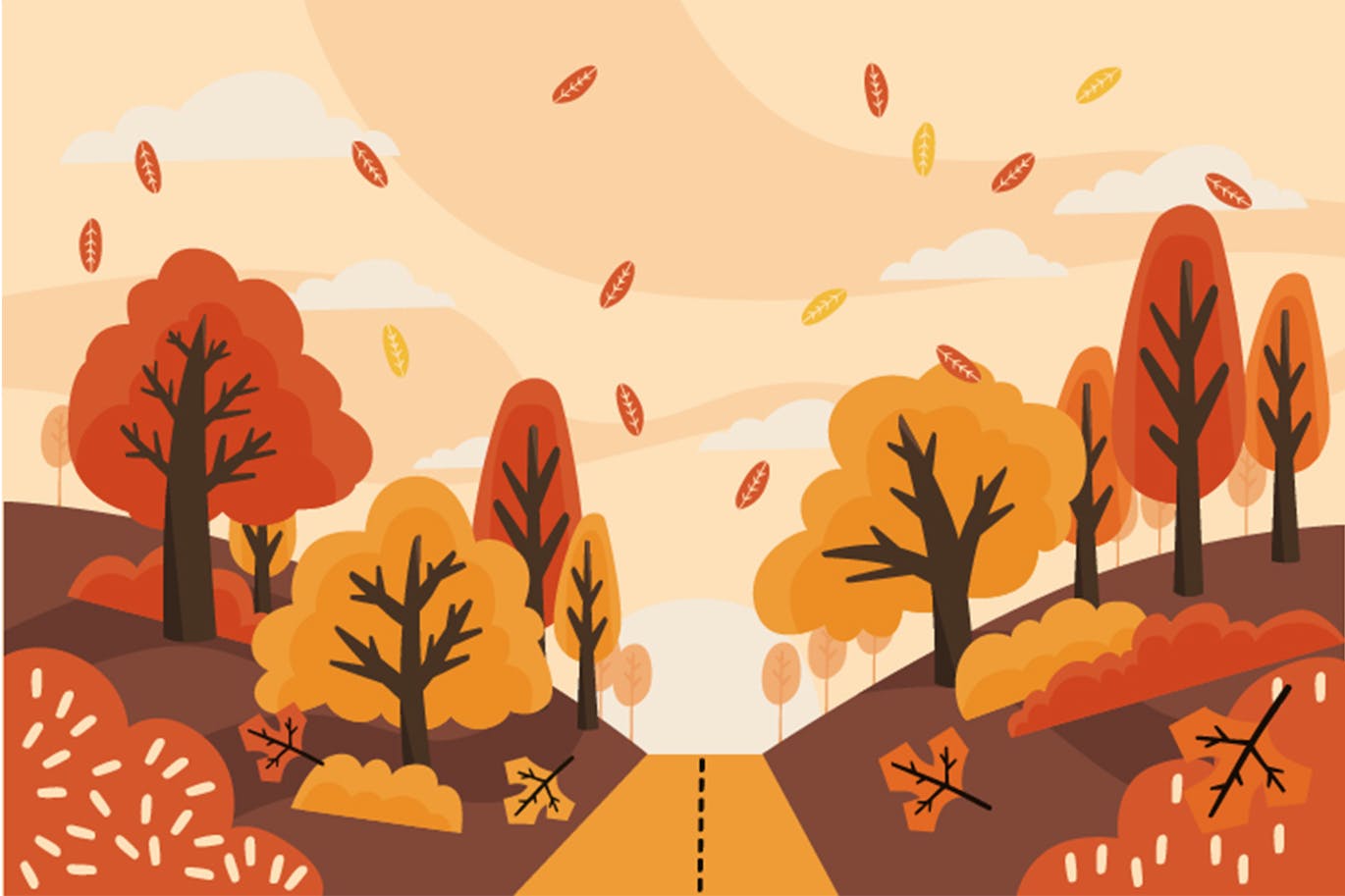 手绘风格秋天背景插画素材 Hand Drawn Autumn Background Illustration