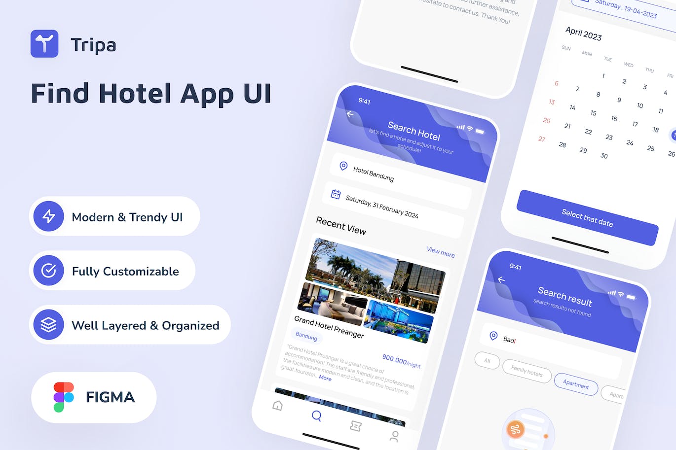 查找酒店APP应用UI模板 Tripa – Find Hotel App UI