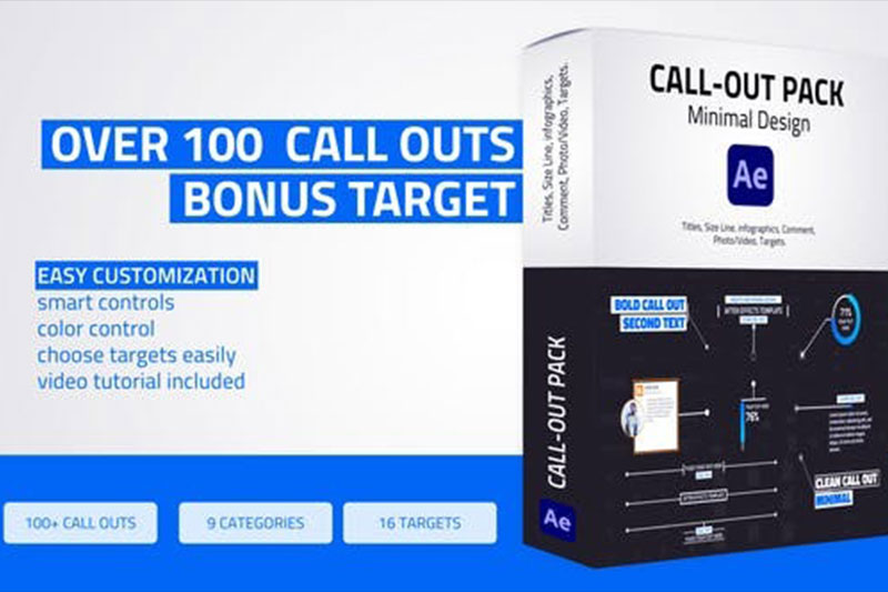 AE模板-100种线条呼出文字标题注释动画 Unique Call – Outs Pack