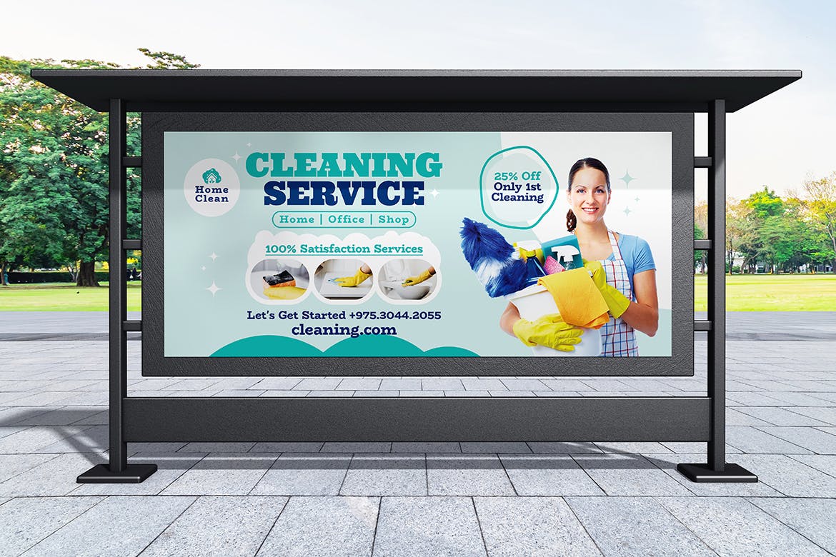 清洁服务广告牌模板素材 Cleaning Services Billboard Templates