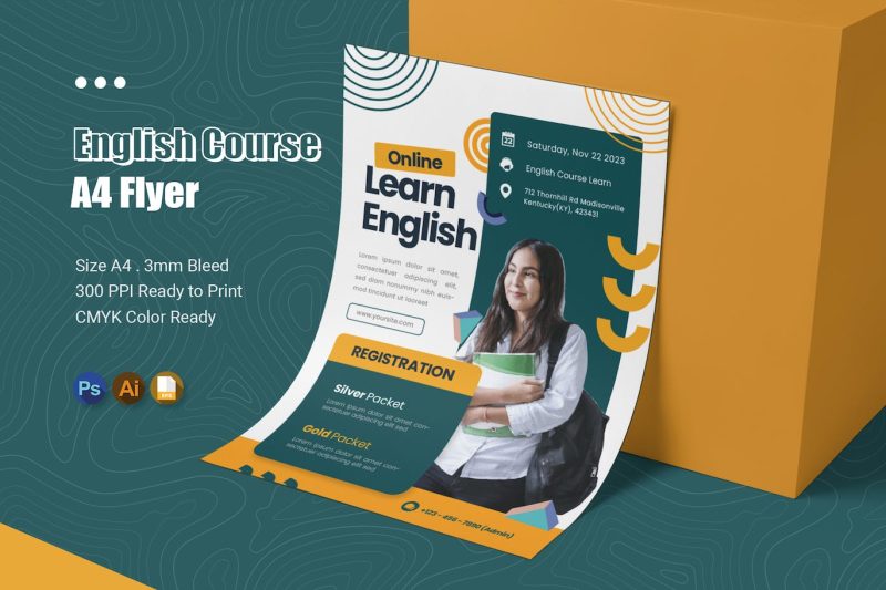 英语课程传单设计模板素材 English Course Flyer