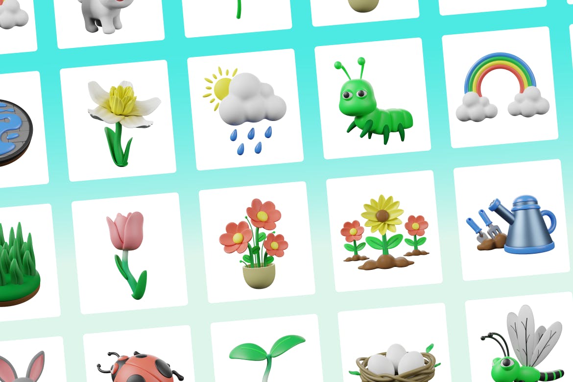 春天主题3D图标模型素材 3D Spring Icons