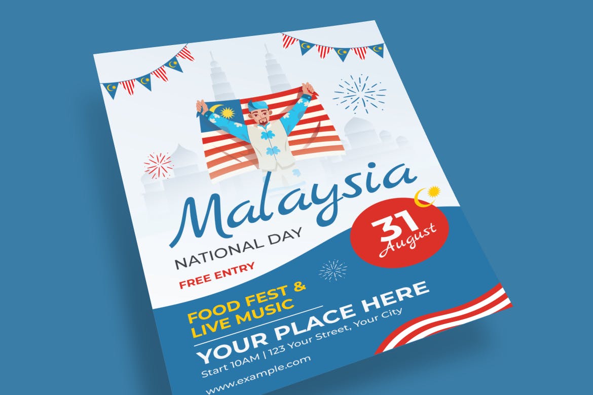 马来西亚国庆传单设计AI和EPS模板 Malaysia National Day Flyer AI & EPS Template