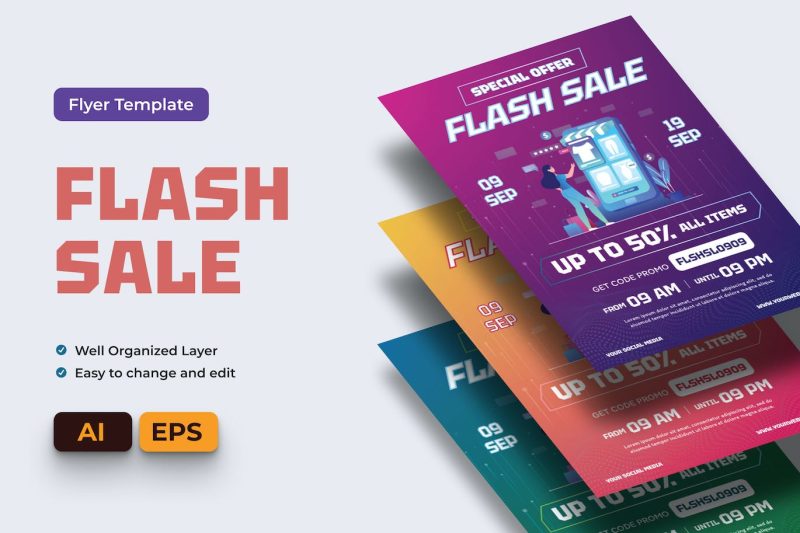 闪购促销活动传单设计Ai和EPS模板 Flash Sale Flyer Ai & EPS Template