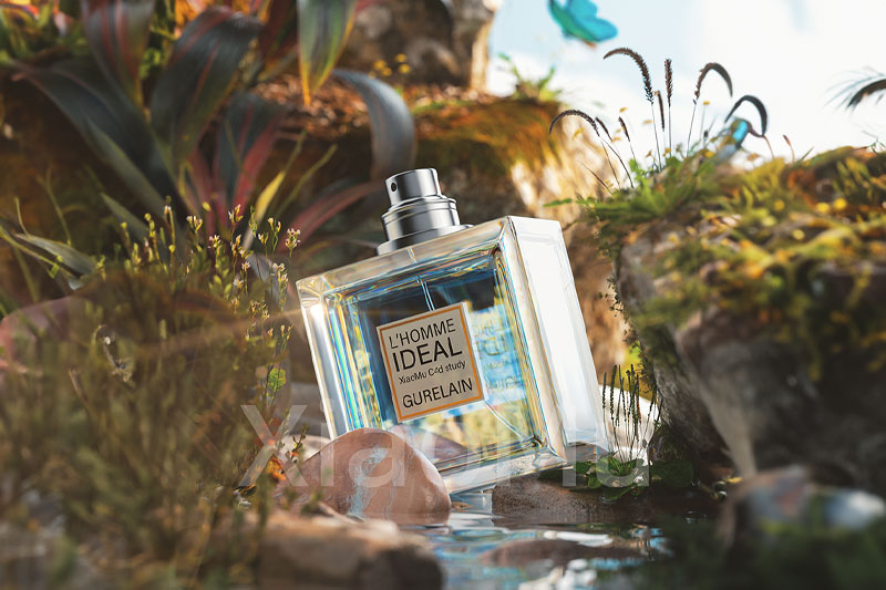 C4D工程-小溪香水场景渲染工程香水瓶模型小溪场景C4D模型下载