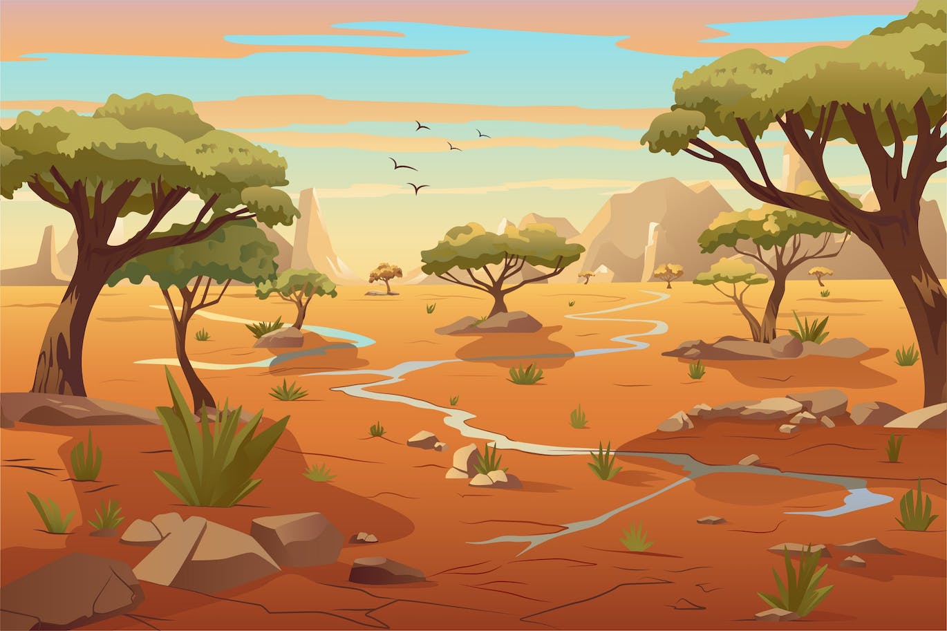 草原大自然场景矢量背景插画素材 Background Savanna