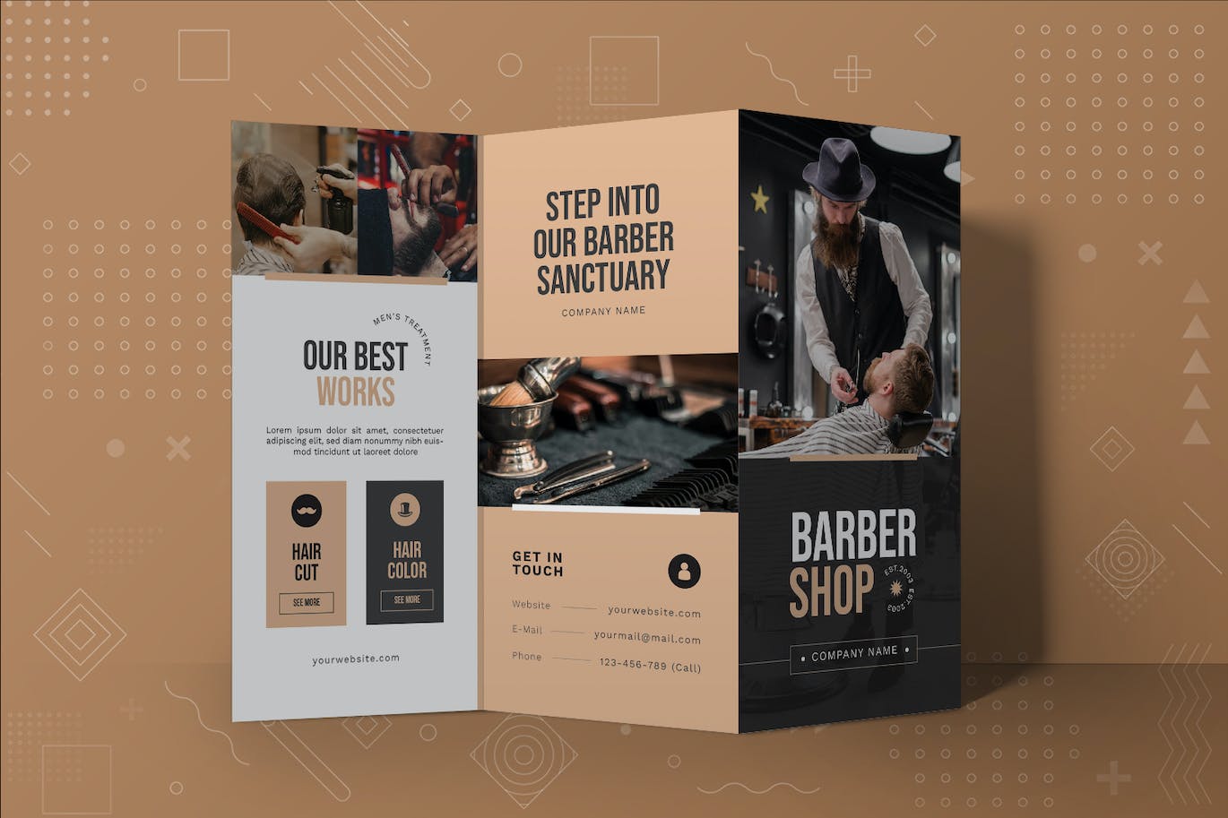 美发沙龙工作室宣传三折小册子 Barber Room Trifold Brochure