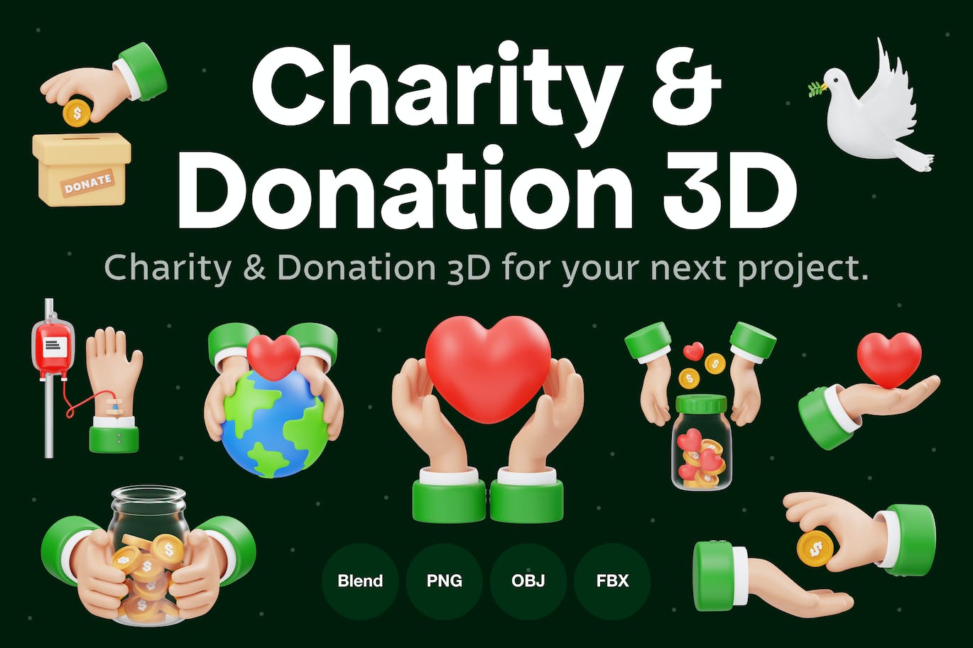 慈善与捐赠3D图标模型素材 Charity & Donation 3D Icon