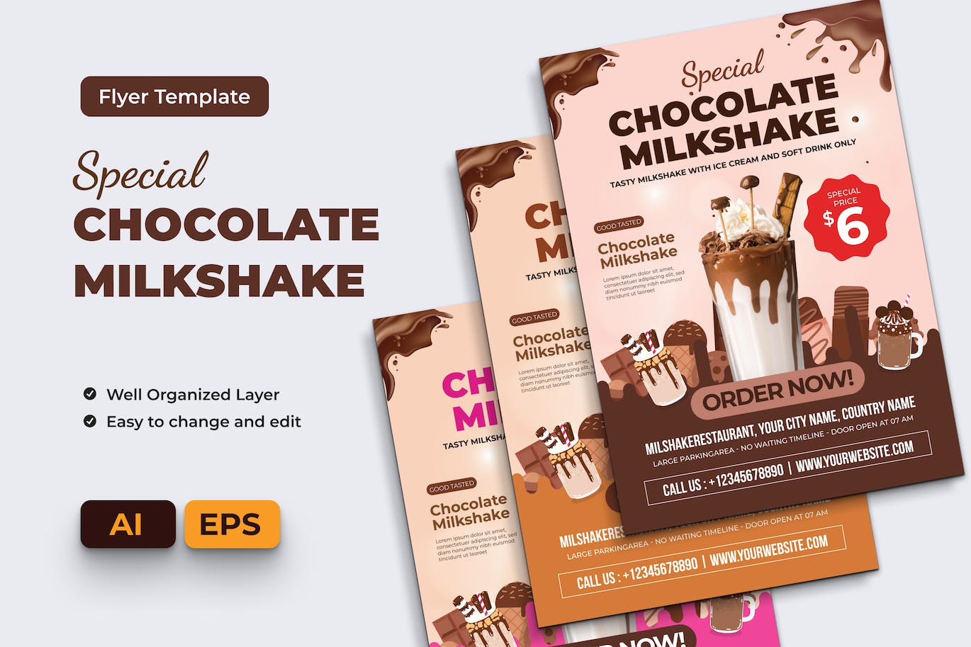 巧克力奶昔传单设计 Ai & EPS 模板 Chocolate Milkshake Flyer Ai & EPS Template