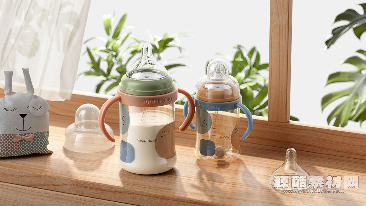 C4D工程-母婴奶瓶场景渲染工程奶瓶模型C4D模型下载
