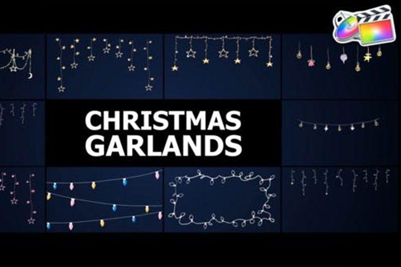 FCPX插件-10个创意卡通圣诞节装饰花环动画元素 Christmas Garlands