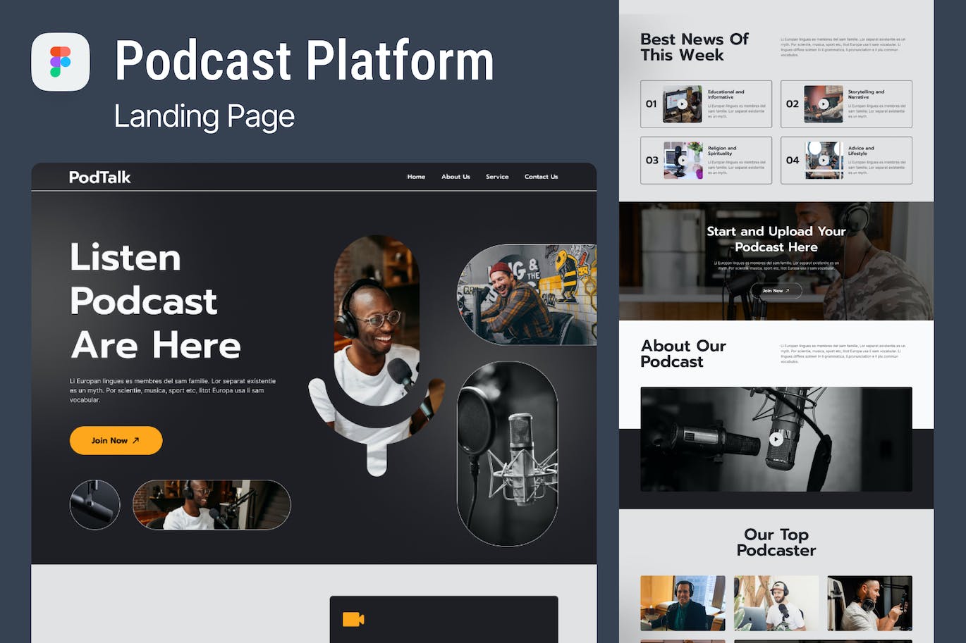 播客着陆页设计Figma模板 PodTalk – Podcast Landing Page Figma