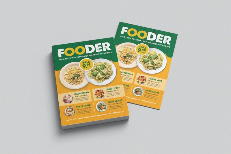 新鲜食品餐厅传单设计模板素材 Fresh Food Restaurant Flyer