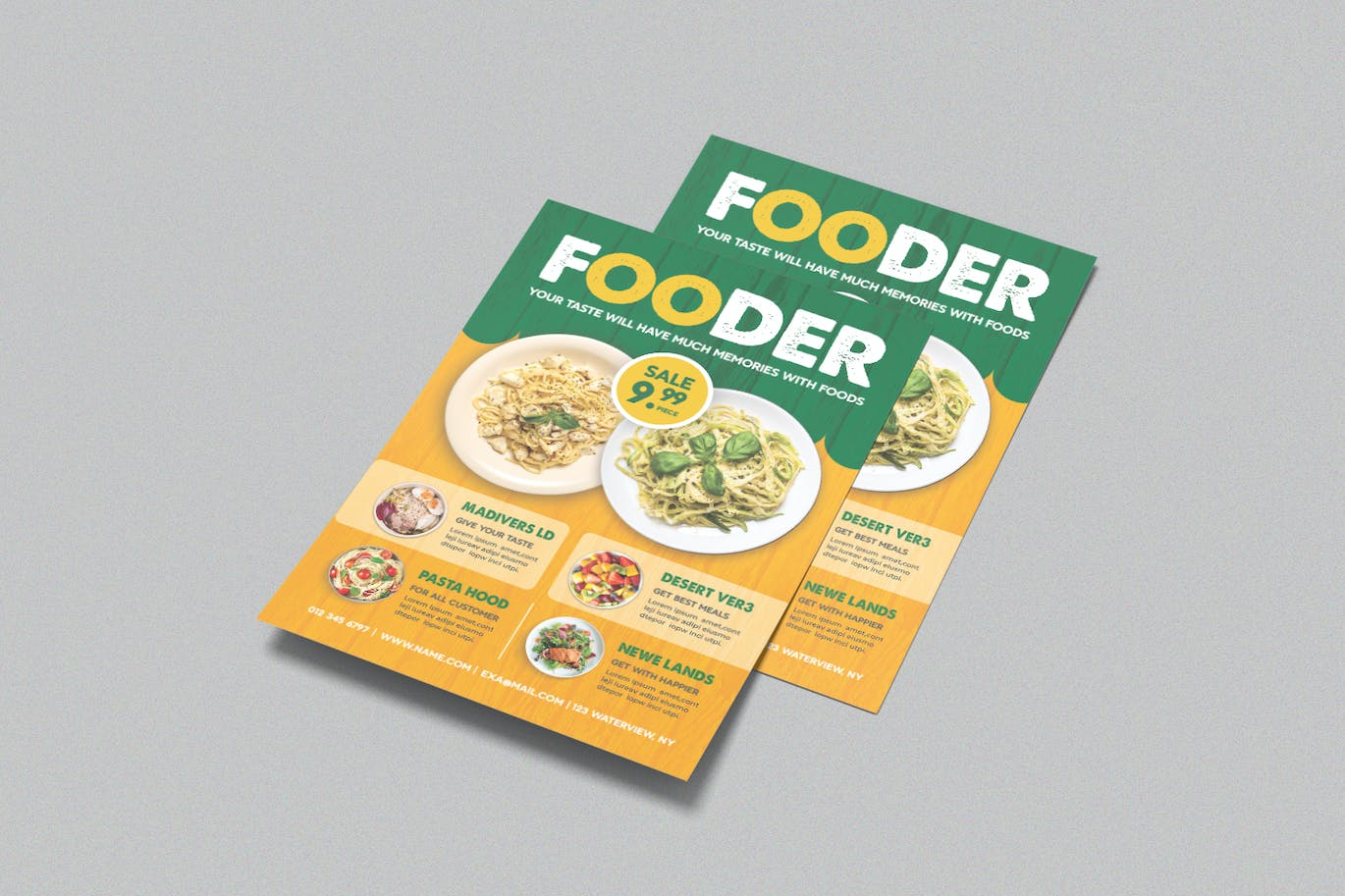 新鲜食品餐厅传单设计模板素材 Fresh Food Restaurant Flyer