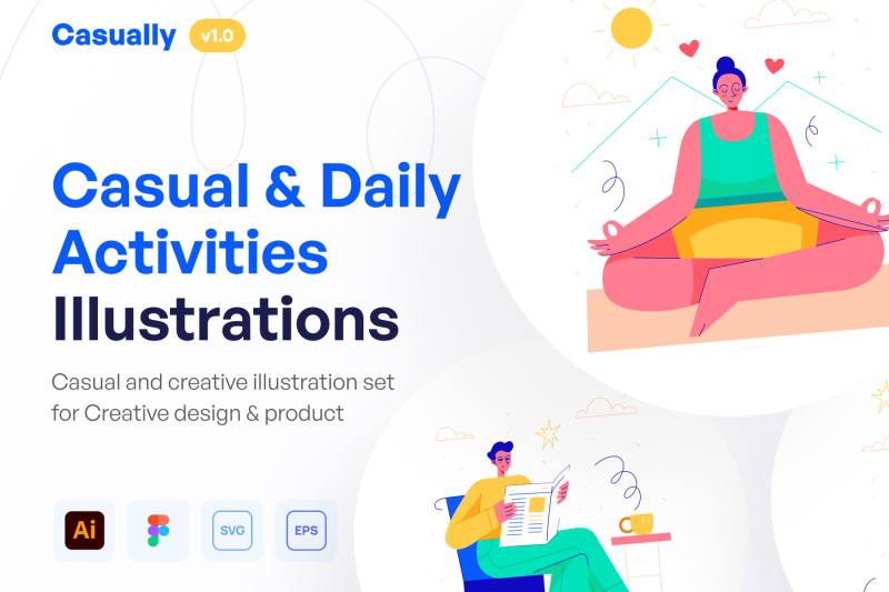 休闲和日常活动矢量插画素材合集 Daily Activities Illustration Set