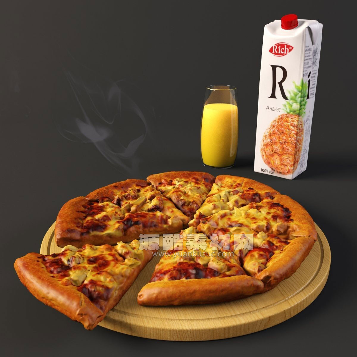 披萨模型果汁模型果汁盒C4D模型下载