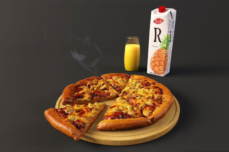 披萨模型果汁模型果汁盒C4D模型下载