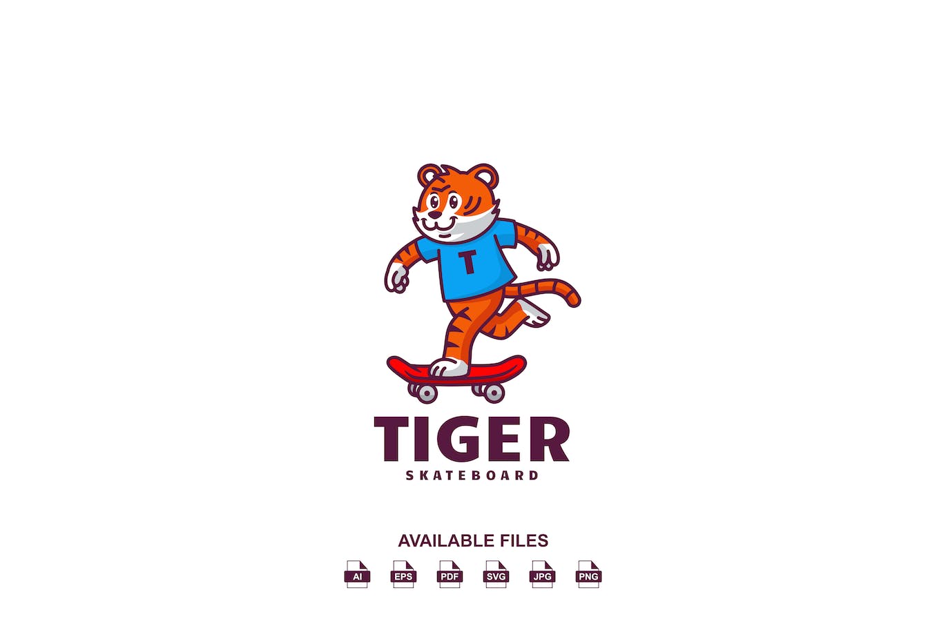 老虎滑板标志设计模板素材 Tiger Skateboard Logo