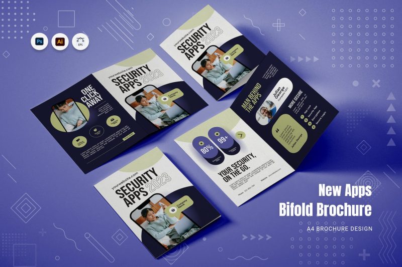 APP应用宣传推广双折小册子素材模板 New Apps Bifold Brochure