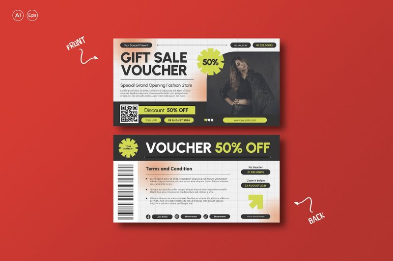 简约风礼券代金券设计素材模板 Simple Gift Voucher Diskon Template